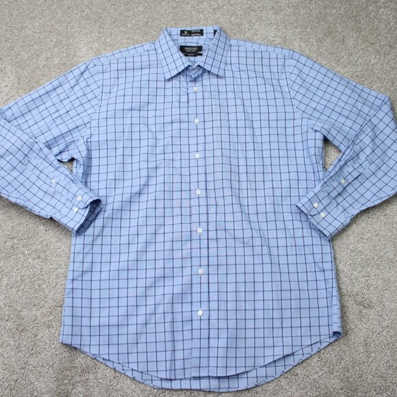 Nordstrom Shirt Mens 17, 34/35 Blue Smartcare Wrinkle-Free Cotton Trim Fit L/S - Picture 2 of 13